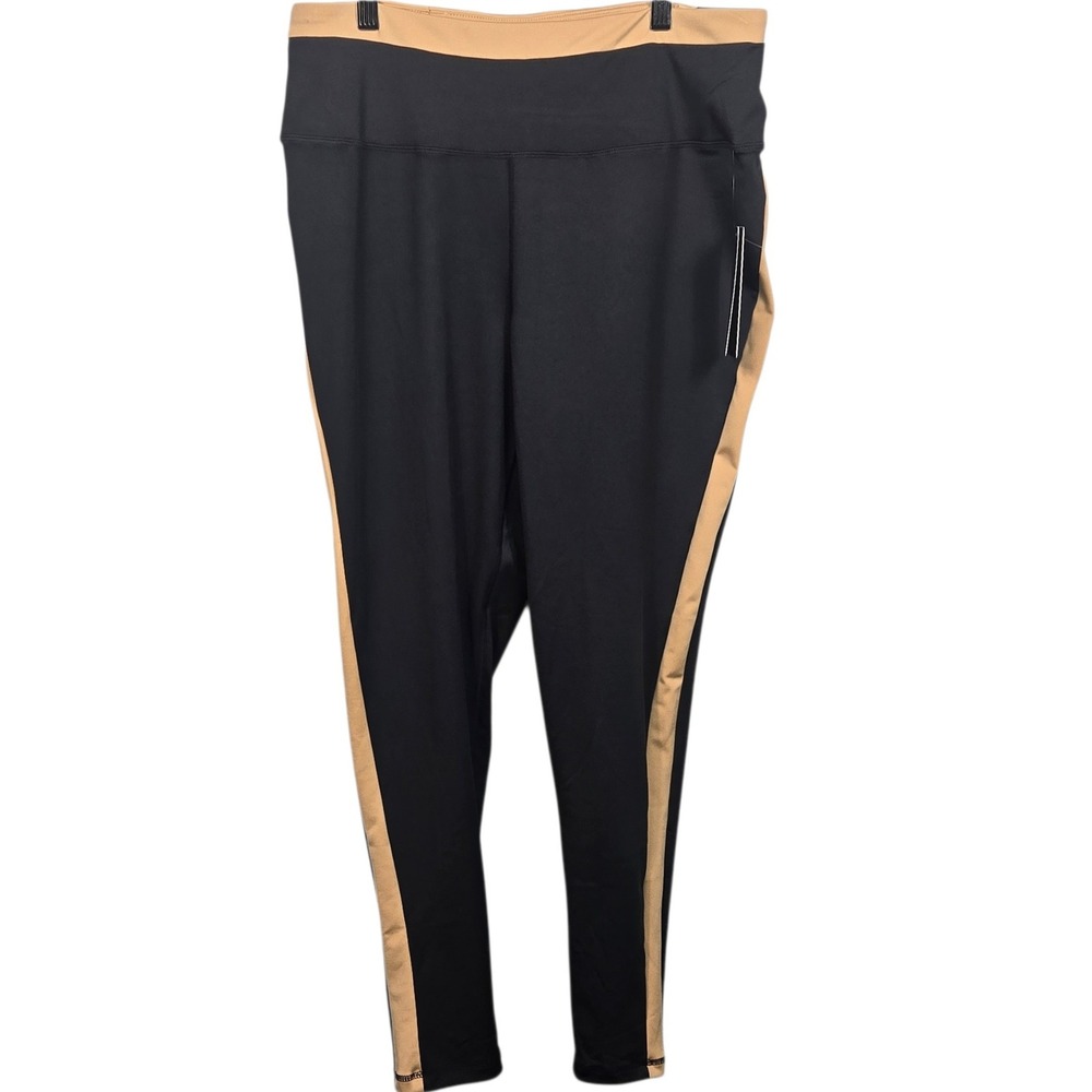 Gold Nation Performance Black Tan Side Stripe Active Legging Womens XL High Rise